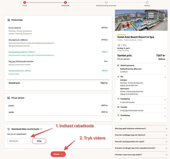 Sådan finder du feltet til rabatkoden hos Sunweb
